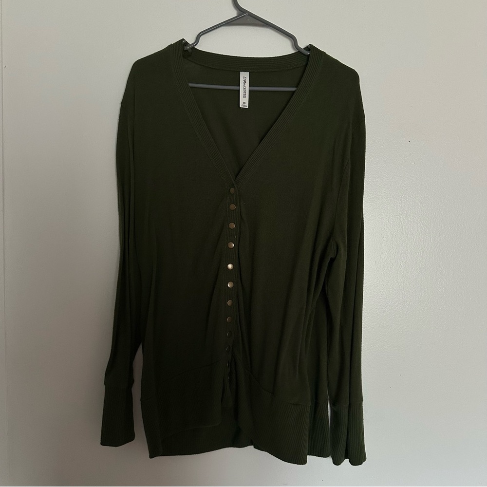 Olive Green Button-Up Cardigan